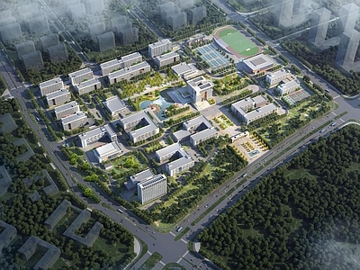 现代新中式学校建筑 教学楼学校 图书馆 校园设计 大学 学校操场