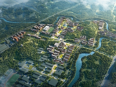 现代新中式学校建筑 教学楼学校 校园设计 校园规划 学校操场 图书馆