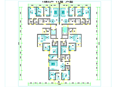 现代住宅楼建筑 一梯五户小高层 施工图