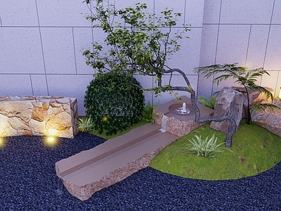 日式新中式庭院小品 庭院景石水景 石槽水钵水景 禅意意境石头水景 庭院景石跌水景 景石庭院水景