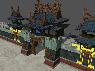 复古中古古建筑 城门 场景建筑