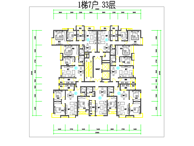 现代住宅楼建筑 富力1梯7户高层 施工图