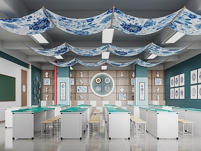 新中式现代教室 书法教室 美术教室 多媒体教室