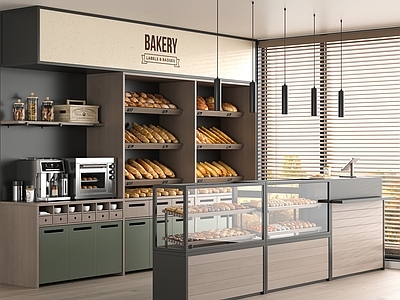 现代甜品面包店 面包店 甜品店 面包店展柜 工作台 操作台