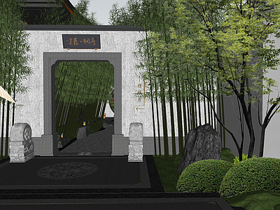 新中式中式办公景观 别墅巷道 巷道入口 示范区后场