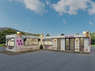 现代奶茶店 现代工业风集装箱 奶茶店 小吃店 咖啡厅