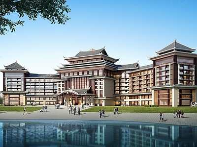 复古中式酒店建筑 民族特色酒店