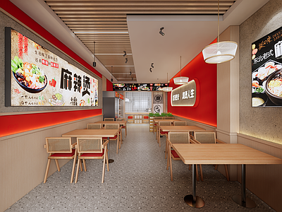 现代面馆 现代麻辣烫店 面馆 餐桌 后厨 菜品冷柜