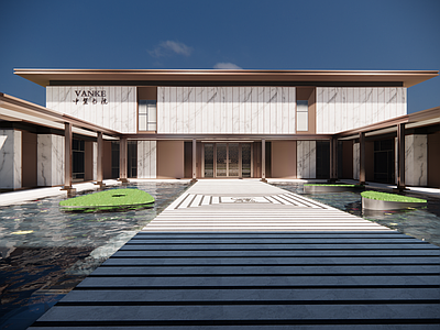 新中式民宿建筑 平地民宿建筑 滨水民宿建筑