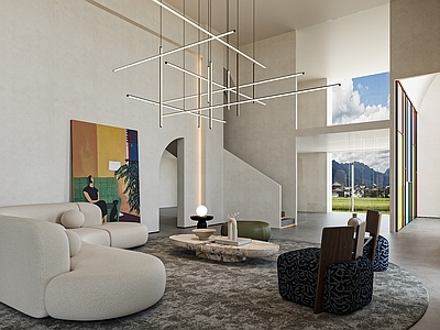 现代极简办公大厅 现代极简办公大厅 休闲区 沙发等候区 绿植景观 吊灯