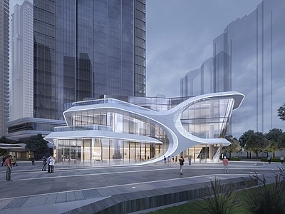 现代售楼处建筑 现代曲线售楼处 现代商办建筑
