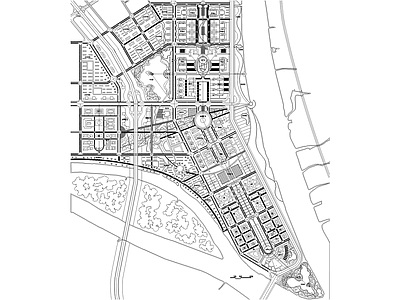 城市规划 总平面图 行政文教办公中心 金融商务住宅交通 滨江广场休闲公园 施工图