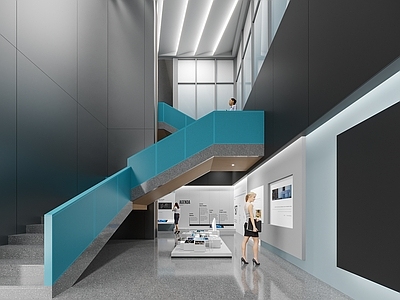 现代极简办公大厅 极简 暗黑 展厅