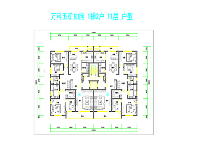 现代住宅楼建筑 万科1梯2户 施工图