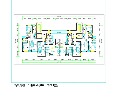 现代住宅楼建筑 华润1梯4户 施工图
