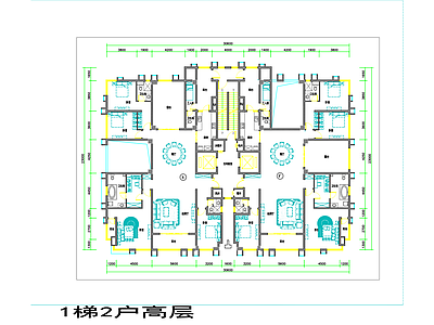 现代住宅楼建筑 1梯2户高层 施工图