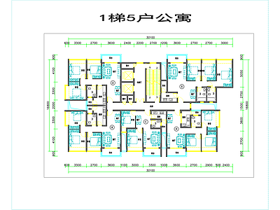 现代住宅楼建筑 1梯5户公寓 施工图