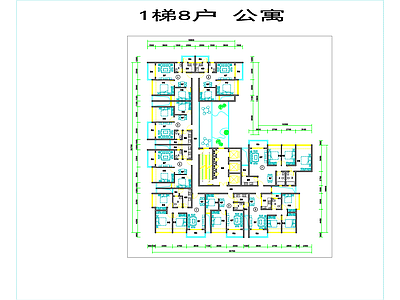 现代住宅楼建筑 1梯8户公寓 施工图