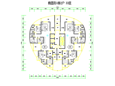 现代住宅楼建筑 椭圆形1梯2户 施工图