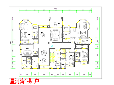 现代住宅楼建筑 星河湾1梯1户 施工图