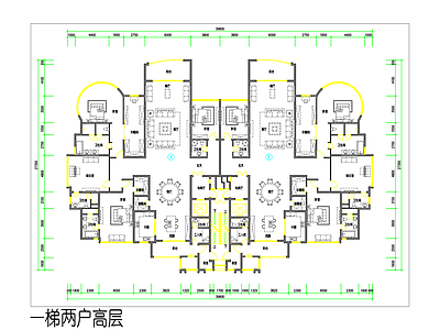 现代住宅楼建筑 1梯2户高层 施工图