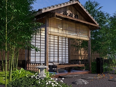 新中式庭院小品 竹林禅意茶室庭院 庭院景观廊亭 庭院围炉煮茶 竹林小院茶室茶馆 庭院休憩廊架
