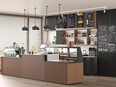 现代咖啡厅 奶茶店 甜品面包店 面包店展柜 工作台 操作台
