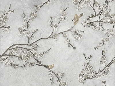 现代新中式金箔银箔 植物金箔画 植物花鸟