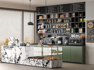 现代咖啡厅 奶茶店 甜品面包店 面包店展柜 工作台 操作台