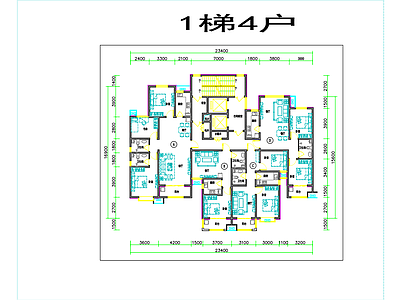 现代住宅楼建筑 1梯4户 33层 施工图