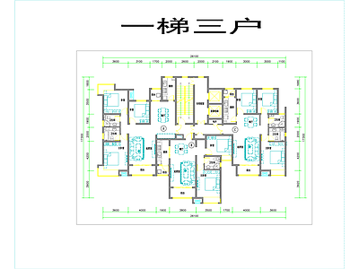 现代住宅楼建筑 1梯3户 33层 施工图