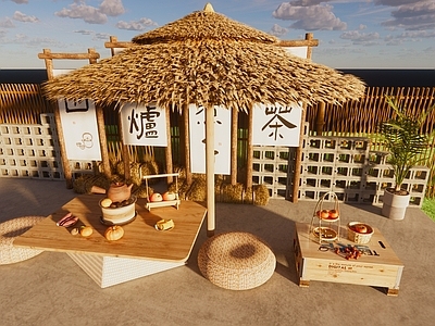 现代庭院小品 露营庭院小品 茅草伞