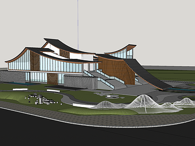 新中式现代展览馆建筑 博物馆 展览馆 图书馆