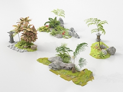 现代庭院小品 现代庭院小品 植物造景 石头