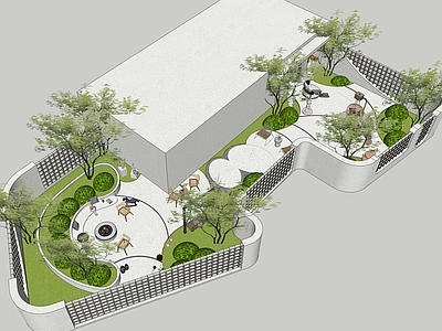 奶油简约别墅庭院 现代庭院