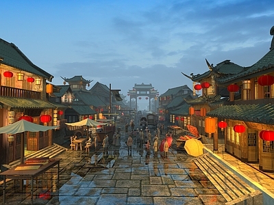 中式商业街 中式商业街 古建夜景 古建筑