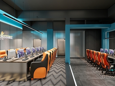 现代工业网吧 潮玩电竞网咖设计 科技感网咖 网吧电竞桌椅