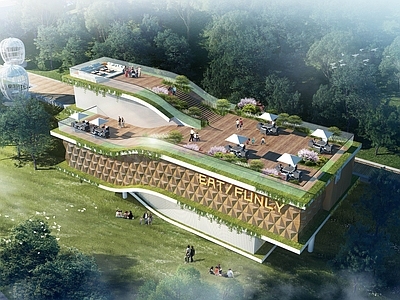现代简约风格建筑 曲线 穿插 体块 方块 白色
