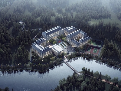 新中式中式学校建筑 党校 职业学校 山地 院落