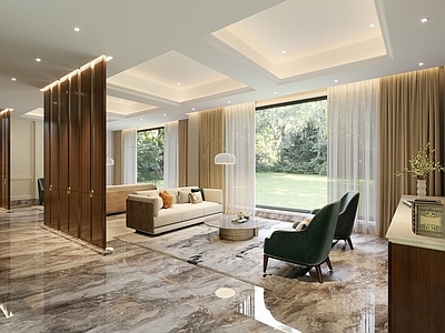 现代美式接待室 现代美式 接待区 休息区