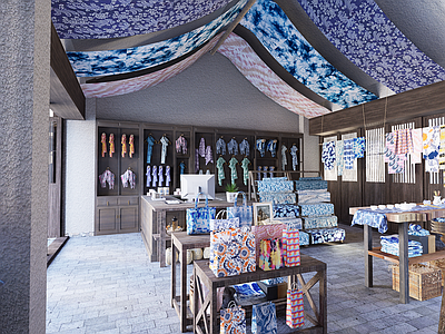 现代新中式其他展厅 扎染店 扎染服装 扎染布艺 扎染售卖店 扎染手艺