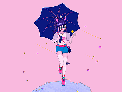 女人 太空牛 卡通女孩 卡通少女 打伞萝莉 卡通美少女
