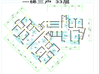 现代住宅楼建筑 1梯3户 33层 施工图