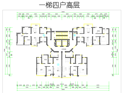 现代住宅楼建筑 1梯4户高层 施工图