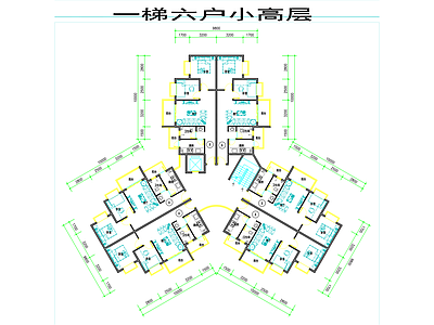 现代住宅楼建筑 1梯6户小高层 施工图