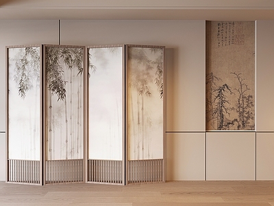 新中式复古屏风 新中式装饰画 实木格栅隔断玄关 宋氏美学折叠屏风 可折叠屏风 格栅屏风