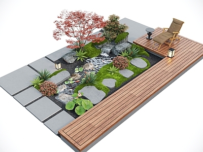 现代庭院小品 现代庭院景观小品 水景观 叠水 景观植物 鱼池