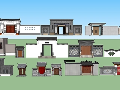 新中式中式入口大门 次入口 小区入口大门 院门