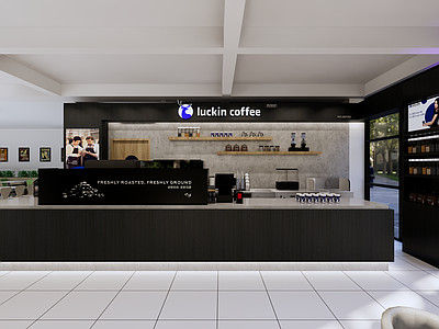 现代轻奢奶茶店 咖啡店 瑞幸 奶茶店 咖啡机 咖啡操作台