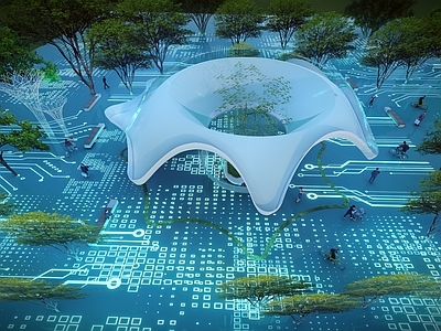 现代商业景观 未来科技感 商业广场 异形建筑小品 构筑物太空